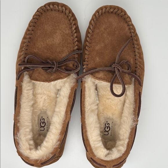UGG Australia Dakota Chesnut Brown Suede Moccasin Wool Fur Slippers Size 9 - Picture 9 of 16